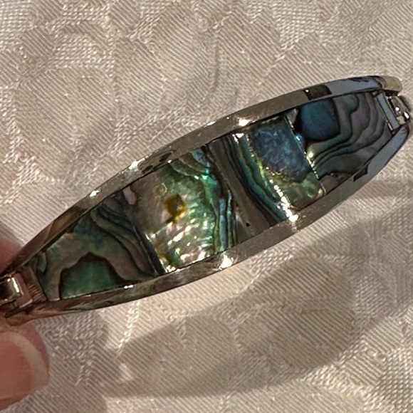 Alpaca Mexico Silver Abalone Shell inlaid Bracelet VINTAGE - Picture 2 of 7
